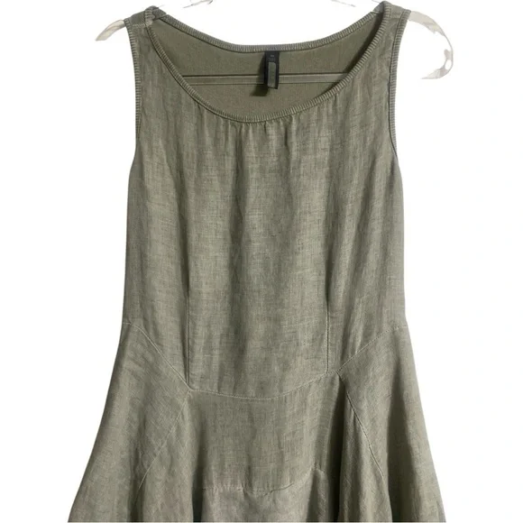 INIZIO 100% Linen Green Tiered Midi Tank Dress Sleeveless Stretch Women’s Medium - Picture 12 of 16